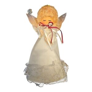 Vintage 50's MCM Angel Tree Topper Plastic Head Kitschy Closed Eyes Cardboard